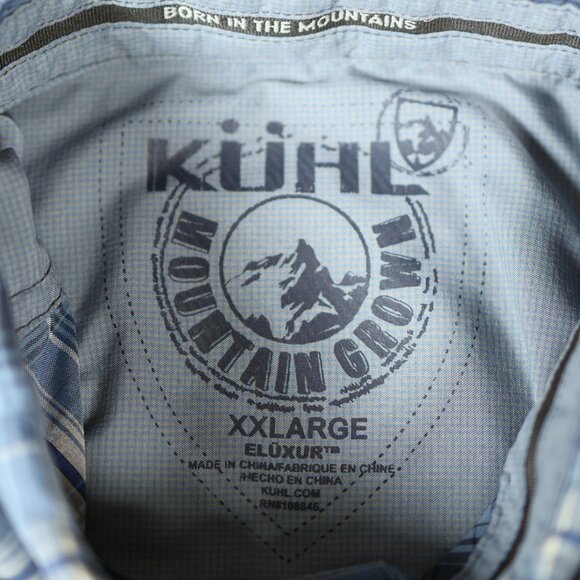 Kuhl Eluxur Shirt Mens 2XL Blue‎ Plaid Short Sleeve Outdoor Hiking Performance - Picture 9 of 12